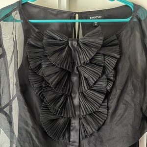 (XS) Bebe Brand Black Silk Mini-Dress